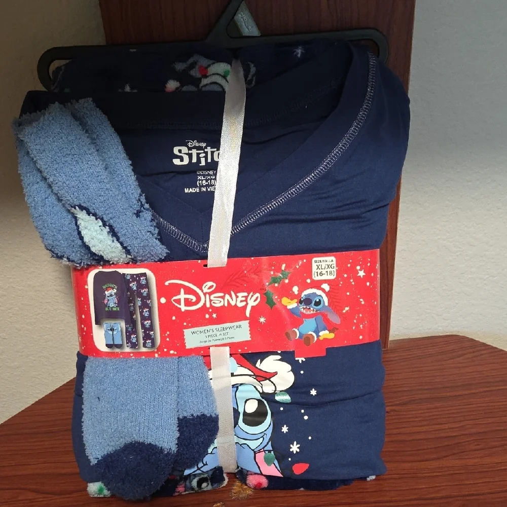 Disney Stitch Women's Sleepwear 3 Piece Pajama Set - Light Blue - Picture 2 of 4